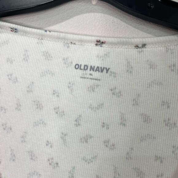 Old Navy Floral Button Front Ribbed Tee White Ditsy Print Sz XL - Picture 7 of 7